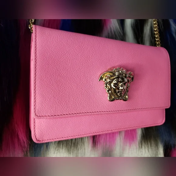 Versace Grained Calfskin Palazzo Chain Bag Crossbody Shoulder Pink Barbie - Picture 4 of 17